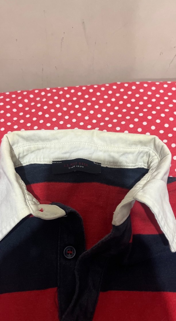 Uzun Kollu Çizgili Kırmızı Lacivert Polo Tişört - Görsel 2