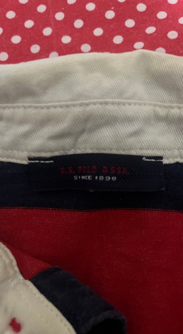 Uzun Kollu Çizgili Kırmızı Lacivert Polo Tişört - Görsel 3