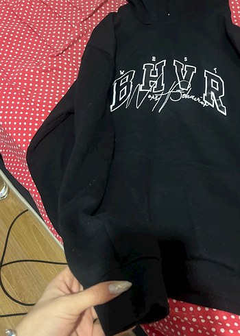 Siyah Kapüşonlu Baskılı Kadın Sweatshirt - Görsel 2