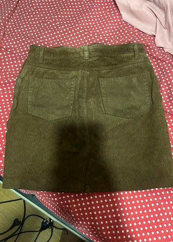 Düğmeli Kahverengi Süet Mini Etek - Görsel 2