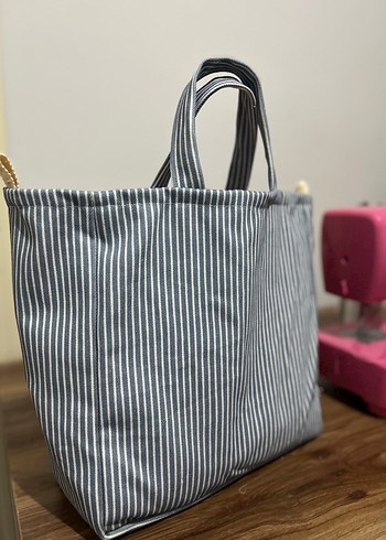 Zara Mavi Çizgili Kadın El Çantası