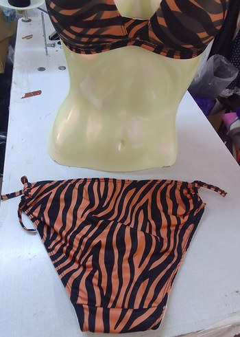 Kahverengi Zebra Desenli Mini Bikini - Görsel 5