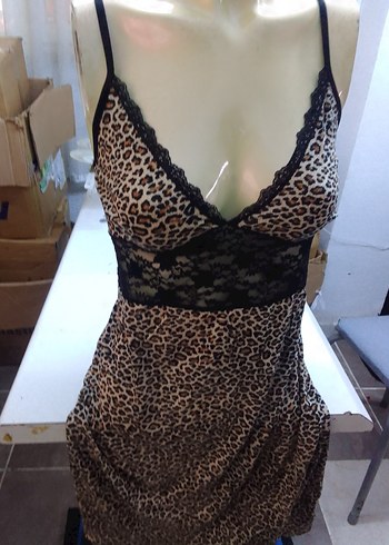 Kahverengi Leopar Desenli Mini Gecelik - Görsel 2