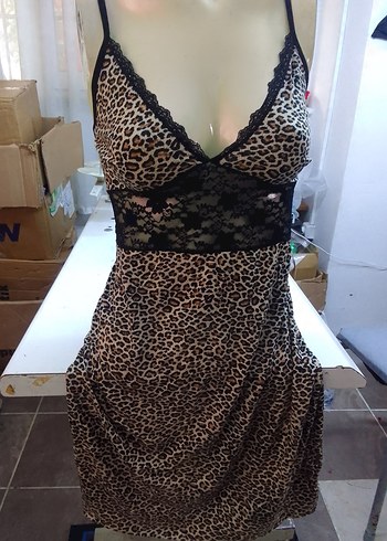 Kahverengi Leopar Desenli Mini Gecelik - Görsel 3