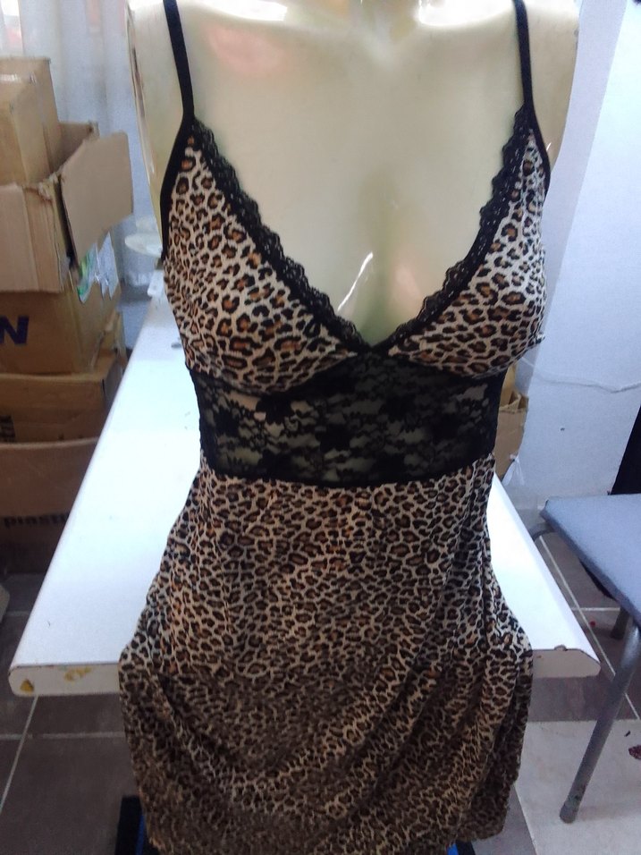 Kahverengi Leopar Desenli Mini Gecelik - Görsel 2