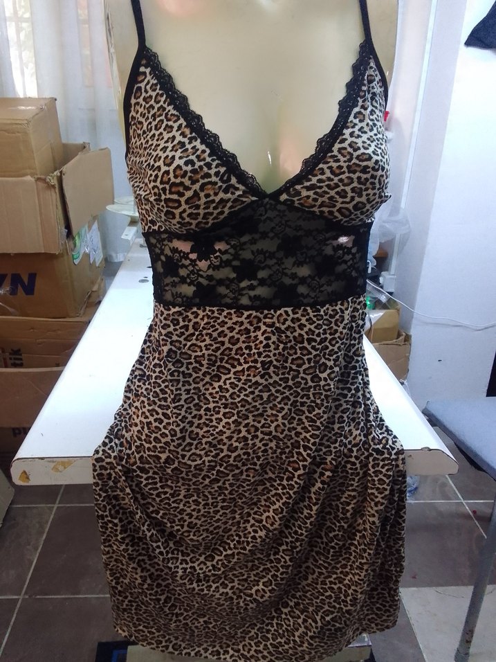 Kahverengi Leopar Desenli Mini Gecelik - Görsel 3