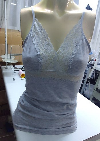 Gri Dantelli V Yaka Kadın Atlet - Görsel 4