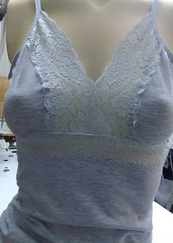 Gri Dantelli V Yaka Kadın Atlet - Görsel 3