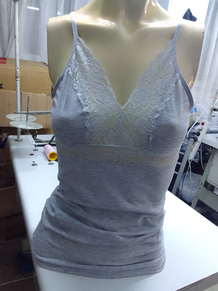 Gri Dantelli V Yaka Kadın Atlet - Görsel 4