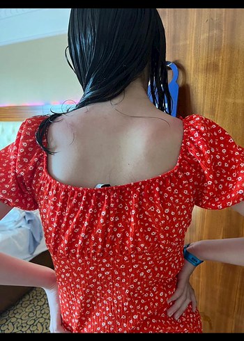 xs Beden Kısa Kollu Kırmızı Yazlık Elbise