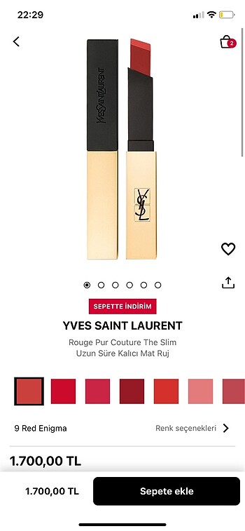  Beden kırmızı Renk ysl rouge pur couture the slim