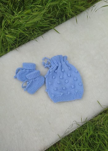 Mavi Bebek Beresi (boyunluk olabilen #ve Patik Seti