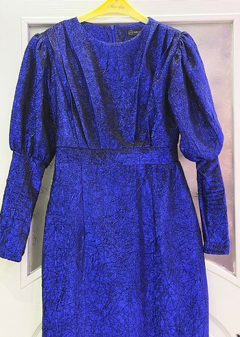 Uzun Lacivert Drapeli Gotik Elbise - Görsel 3