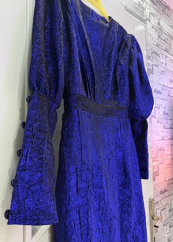 Uzun Lacivert Drapeli Gotik Elbise - Görsel 4