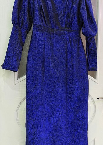 Uzun Lacivert Drapeli Gotik Elbise - Görsel 2