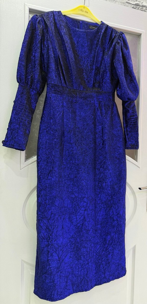 Uzun Lacivert Drapeli Gotik Elbise - Görsel 2