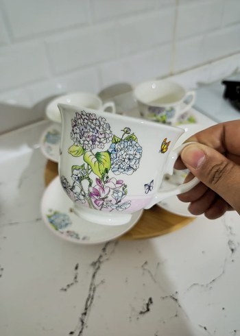 Pastel Çiçek Desenli Beyaz Fincan Takımı - Görsel 2