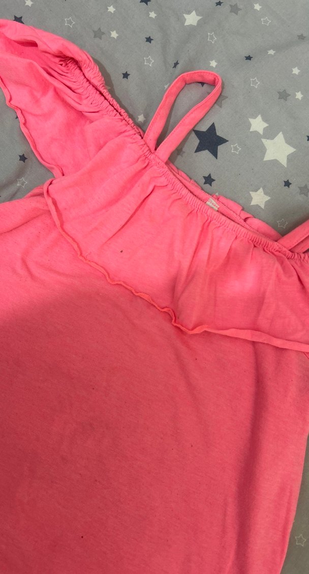 Kız Çocuk Pembe Askılı Fırfırlı Bluz - Görsel 2