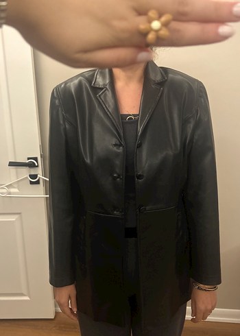 Siyah Deri Kadın Ceket - Görsel 4