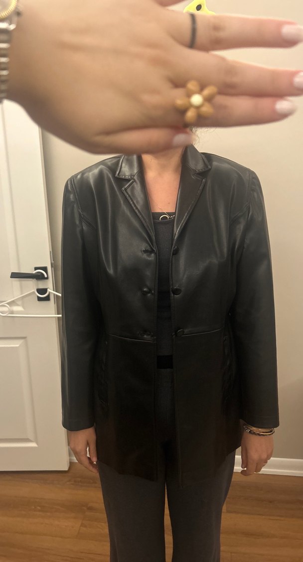 Siyah Deri Kadın Ceket - Görsel 4
