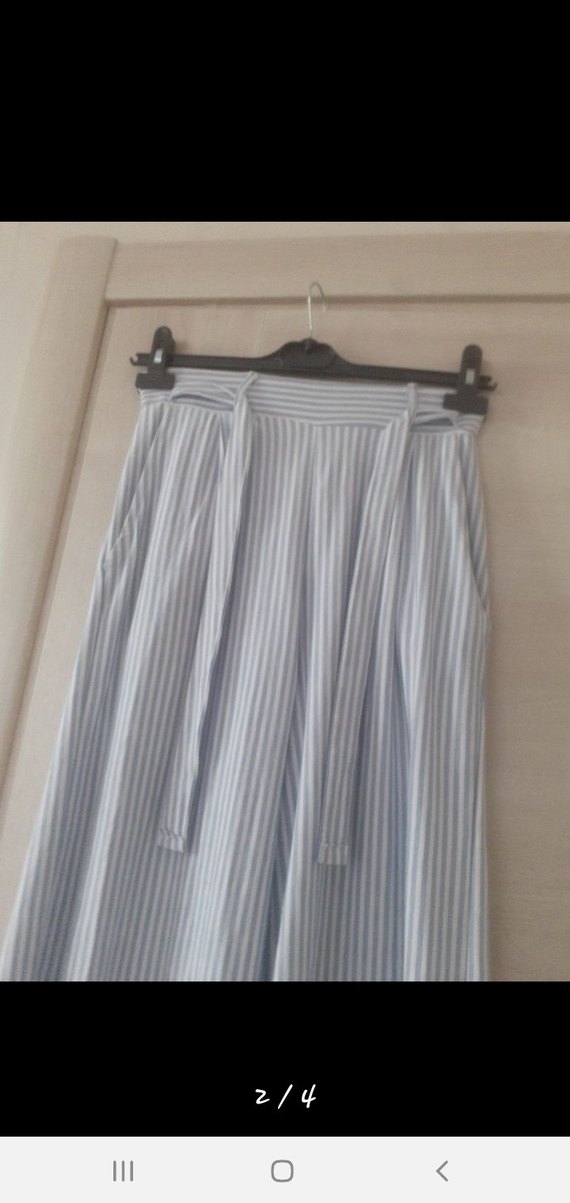 Mavi Çizgili Salaş penye Kadın Kumaş Pantolon - Görsel 2