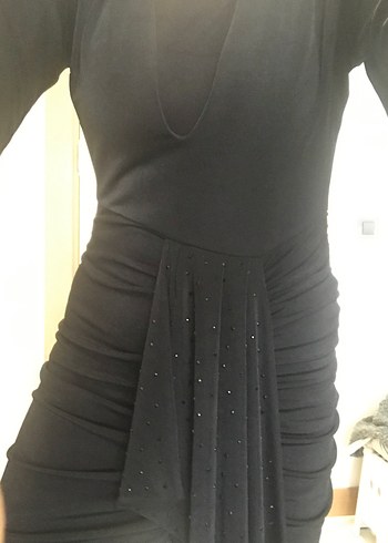 Sıfır deri v yaka esnek buzy kumaş abiye - Görsel 6