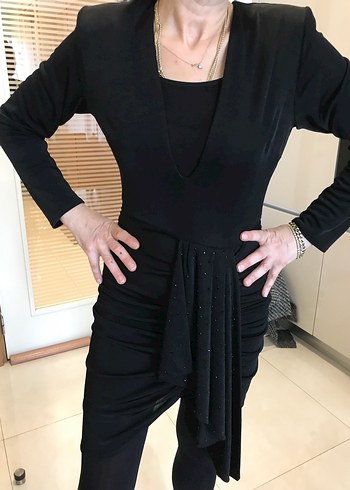 Sıfır deri v yaka esnek buzy kumaş abiye - Görsel 7