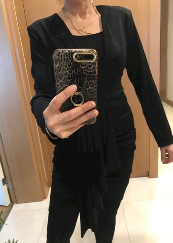 Sıfır deri v yaka esnek buzy kumaş abiye - Görsel 2