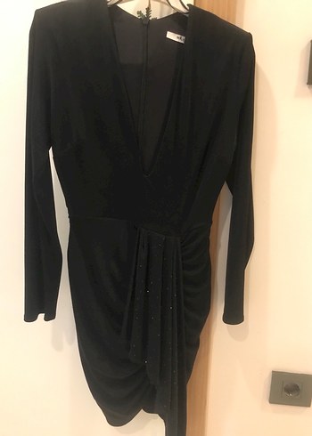 Sıfır deri v yaka esnek buzy kumaş abiye - Görsel 3