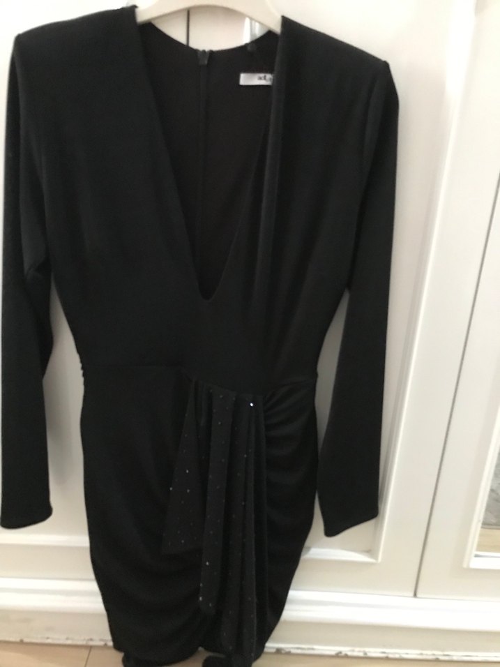 Sıfır deri v yaka esnek buzy kumaş abiye - Görsel 5