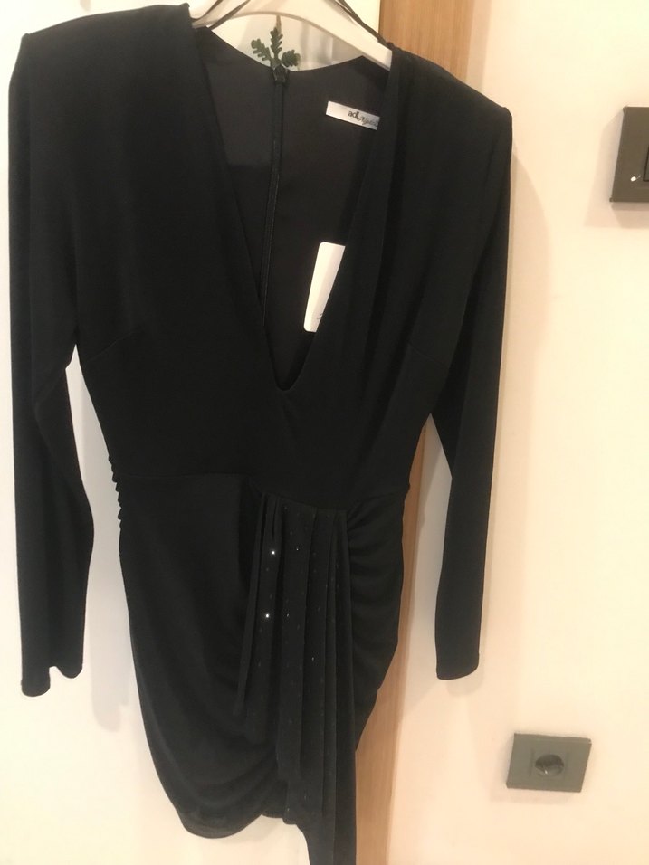 Sıfır deri v yaka esnek buzy kumaş abiye - Görsel 4