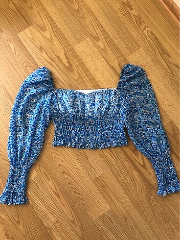Zara mavi çiçekli bluz