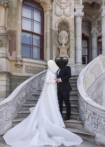 Uzun Beyaz Gotik A-line Gelinlik - Görsel 3