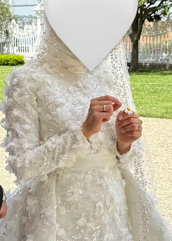 Uzun Beyaz Gotik A-line Gelinlik - Görsel 8