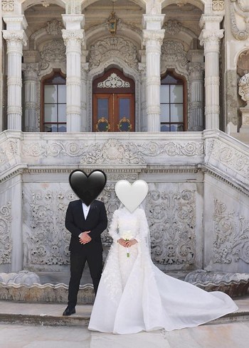 Uzun Beyaz Gotik A-line Gelinlik - Görsel 4