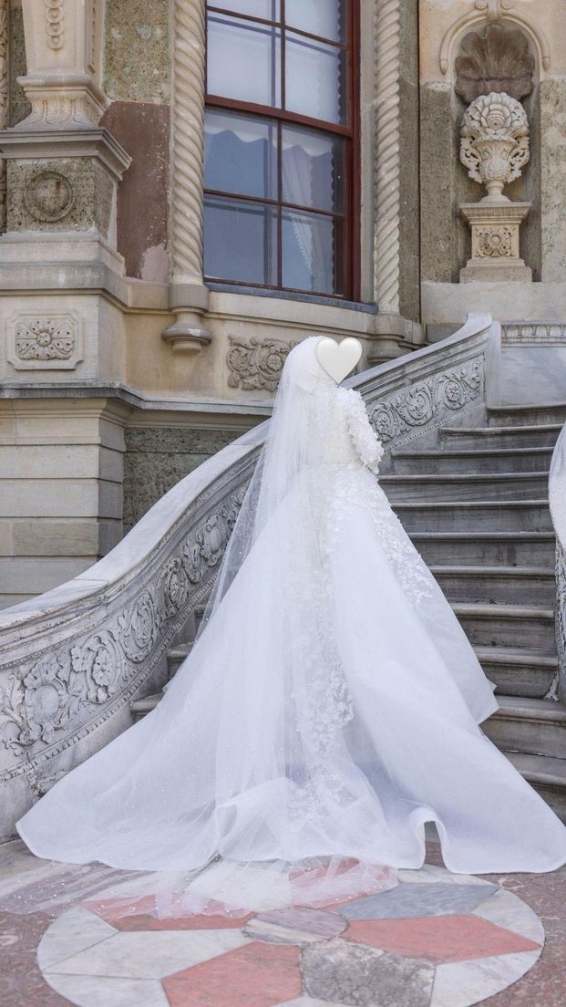 Uzun Beyaz Gotik A-line Gelinlik - Görsel 5