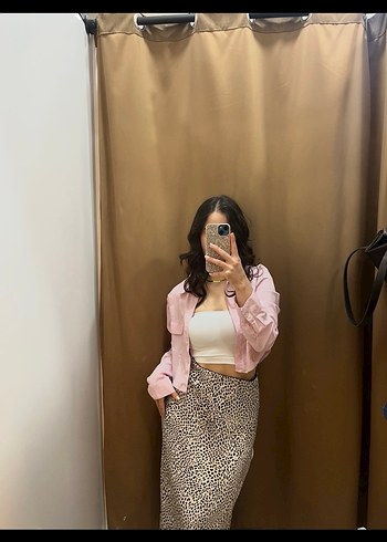 Deri Leopar Desenli Midi Etek - Görsel 2