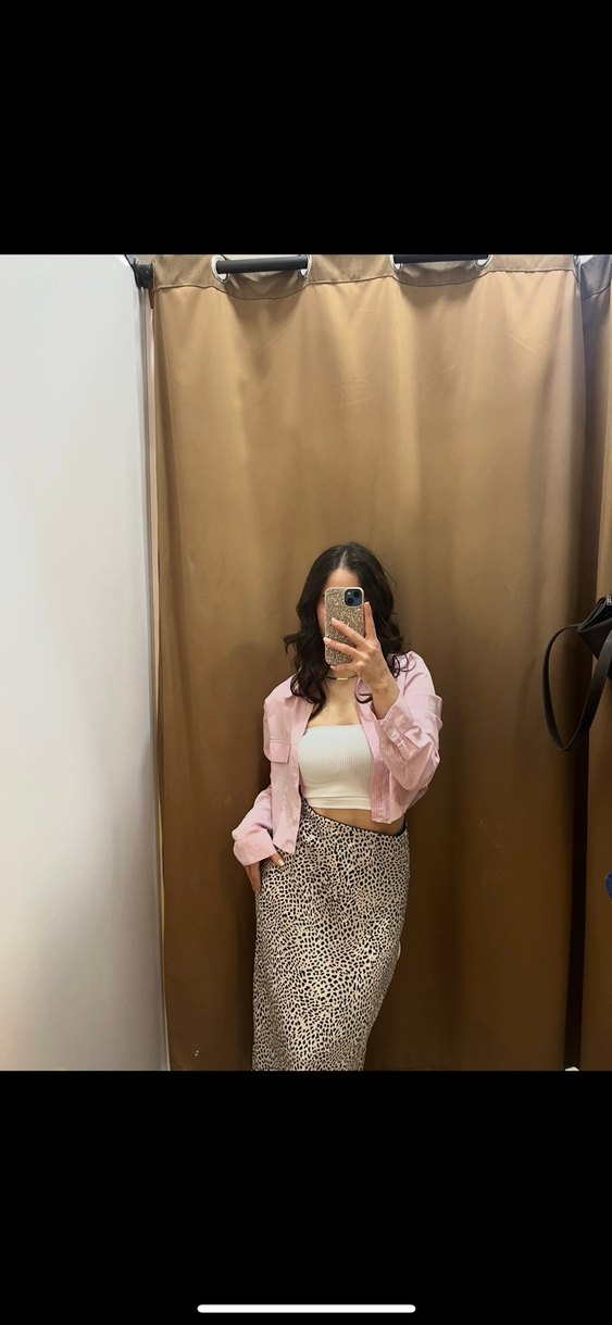 Deri Leopar Desenli Midi Etek - Görsel 2