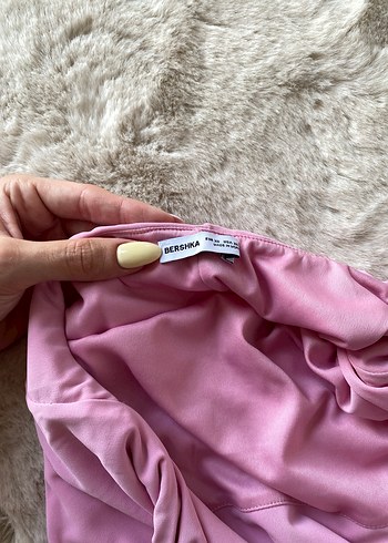 Zara Pembe Drapeli Uzun Sırt Dekolteli Elbise