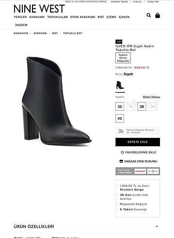 Nine West SIFIR ETİKLİ NİNE WEST TOPUKLU BOT