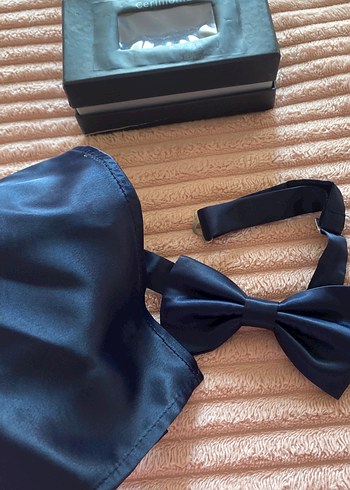 Siyah Mavi Erkek Papyon ve Mendil Seti #papyon - Görsel 4