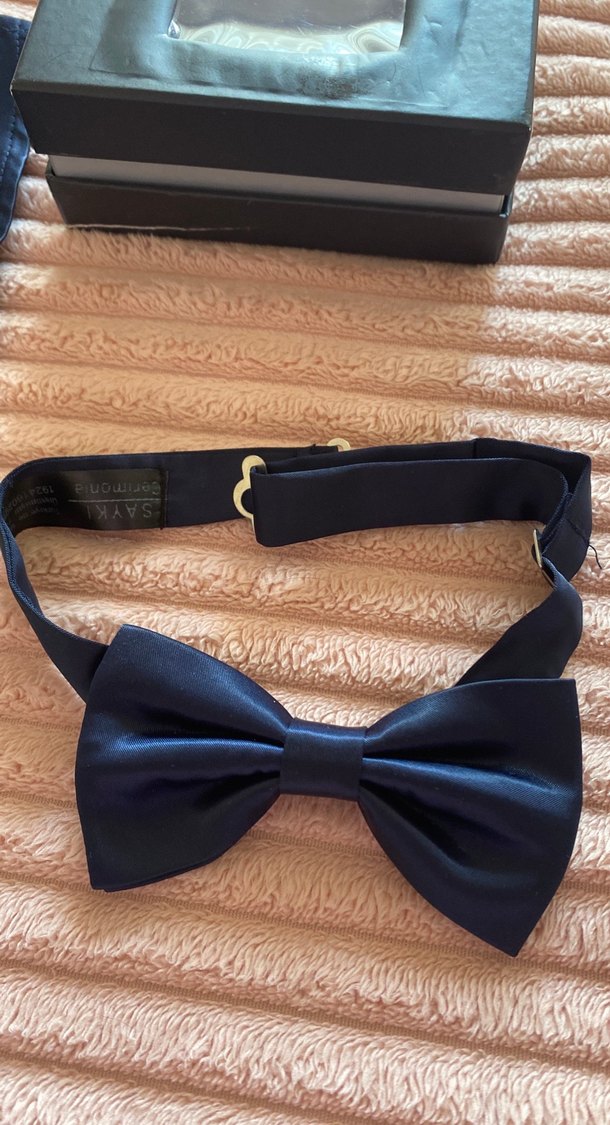 Siyah Mavi Erkek Papyon ve Mendil Seti #papyon - Görsel 2