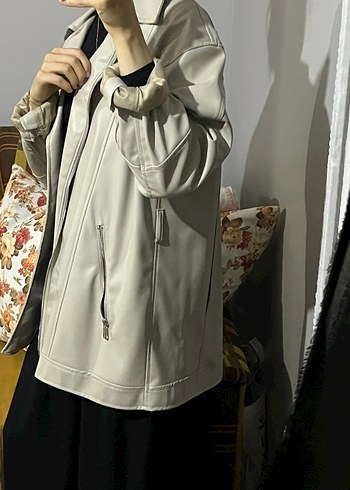 Diğer Bej Deri Kadın Ceket, Rahat Kesim, Midi Boy hoopstore