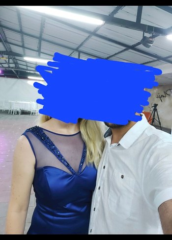 Abiye Parlak Mavi Halter Yaka Midi Elbise