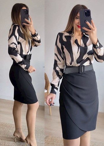 Kadın V Yaka Elbise - Görsel 2