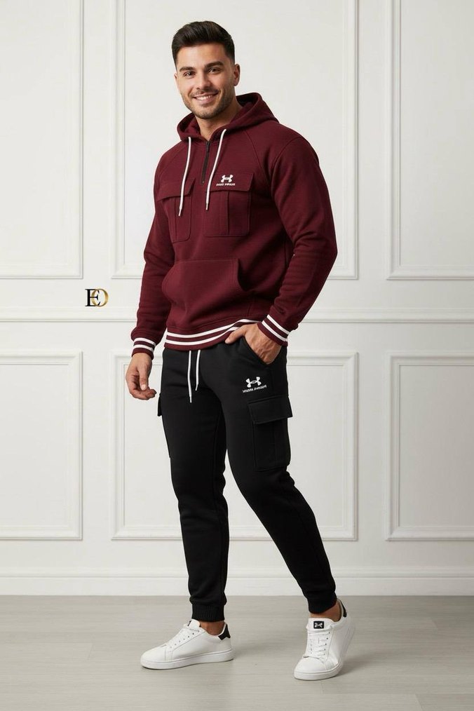 Bordo Kapüşonlu Erkek Eşofman Takımı - Görsel 2