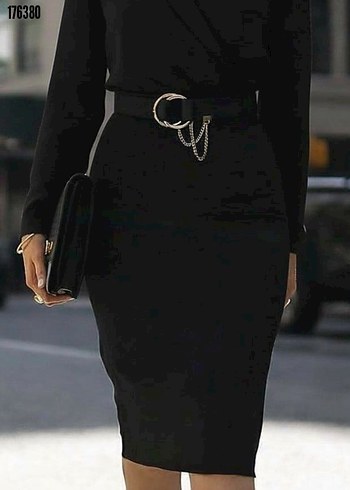 Siyah Kemerli Uzun Kollu Elbise - Görsel 4