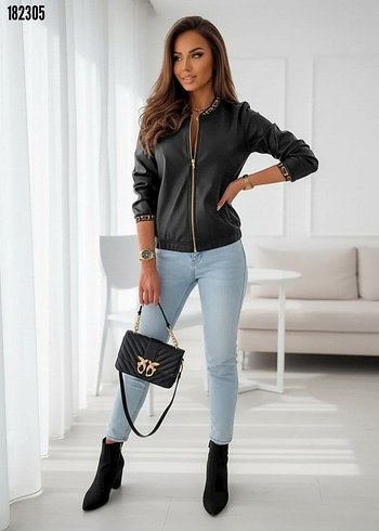 Kadın Siyah Deri Ceket - Görsel 4