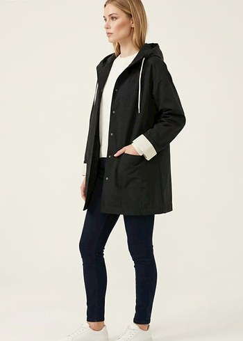 Siyah Kapşonlu Kadın Trençkot - Görsel 2