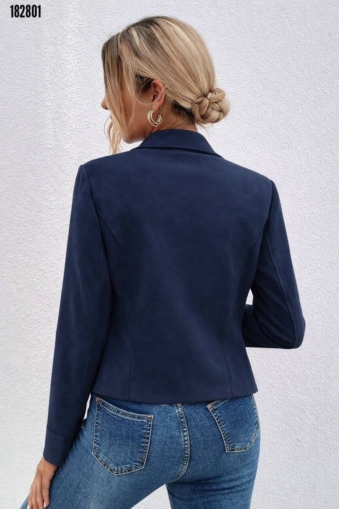 Kadın Mavi  Fermuarlı Süet Ceket - Görsel 3